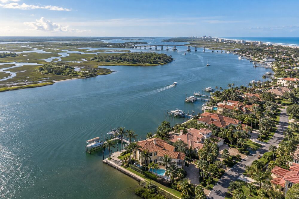 Aerial view of the Intracoastal Waterway and waterfront homes on Florida’s First Coast