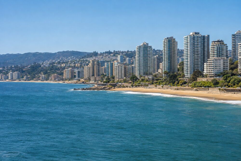 Coastal city skyline in South America